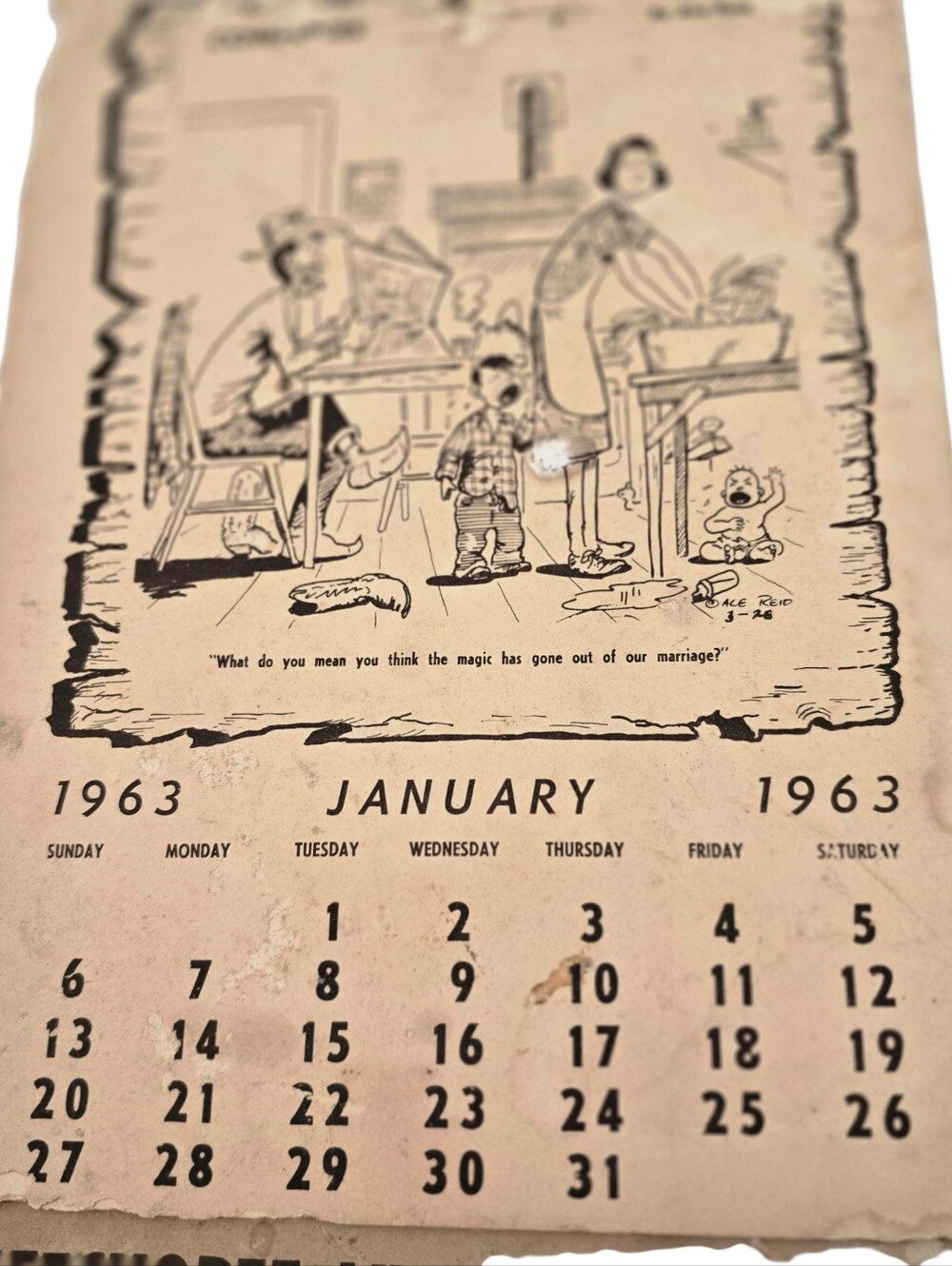 Vintage 1963 Cowboy Calendar Ace Reid Western Ranch Humor Calendar Rustic